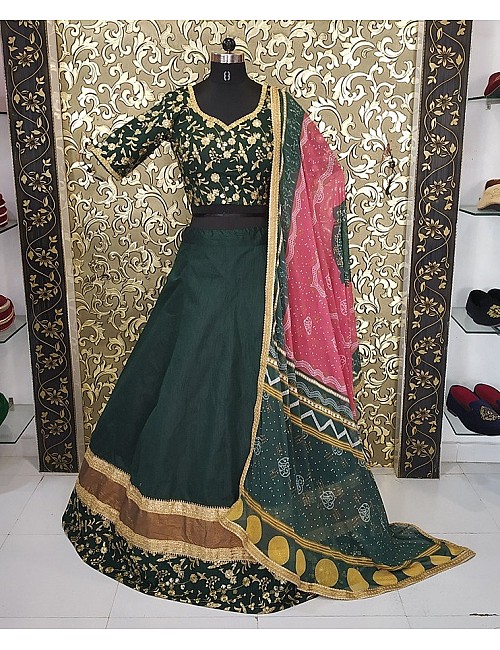 Dark green banglory silk wedding lehenga choli with bandhni dupatta