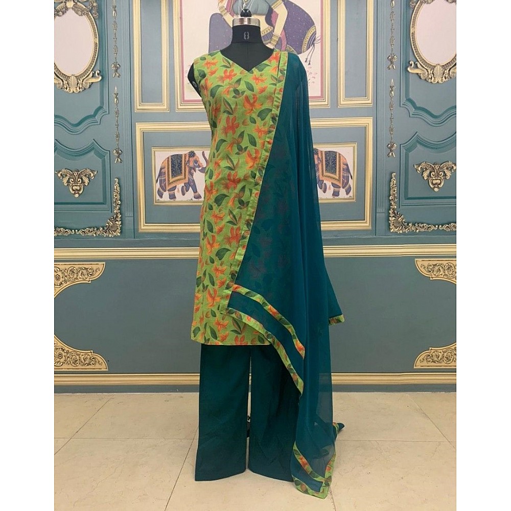 Green cotton digital printed salwar suit