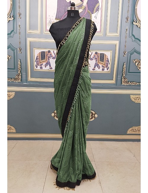 Mahendi green jursy jacquard saree with handwork border