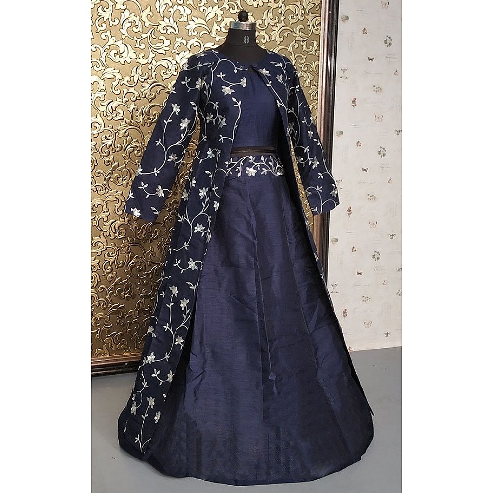 Navy blue banglory silk designer indowestern lehenga with koti