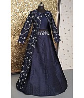 Navy blue banglory silk designer indowestern lehenga with koti