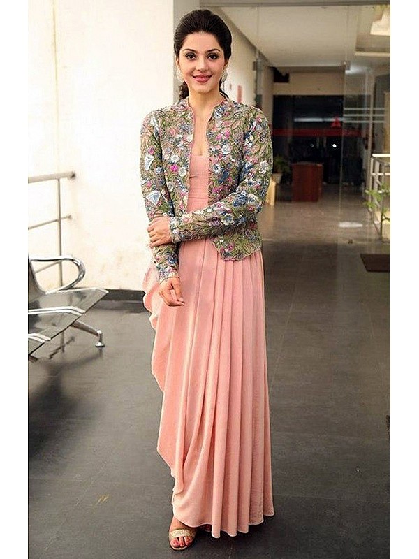 Printed Linen Cotton Jacket Style Gown in Peach and Brown : TCH36-hkpdtq2012.edu.vn
