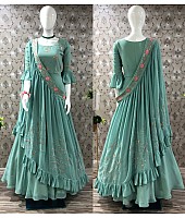 Pista green georgette embroidered indowestern gown