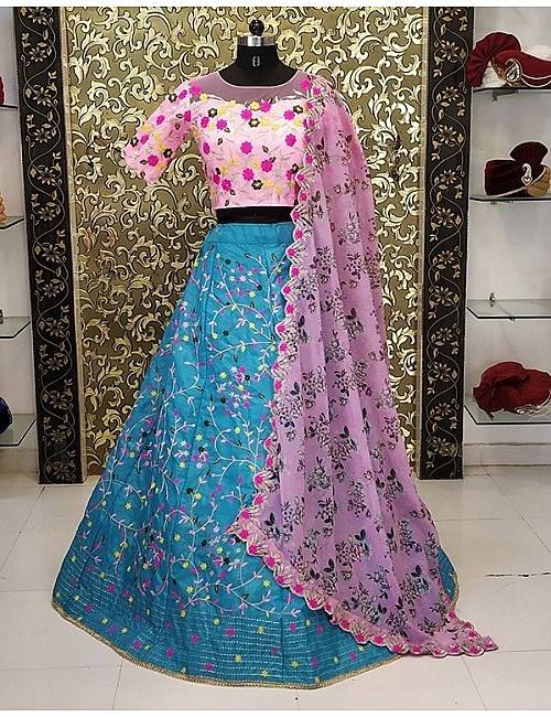 Rama satin banglory heavy embroidered designer wedding lehenga choli