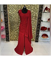 Red georgette heavy embroidered threadwork bollywood sharara salwar suit