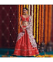 Red satin banglory beautiful embroidered designer wedding lehenga choli
