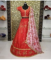 Red satin banglory beautiful embroidered designer wedding lehenga choli