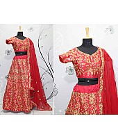 Red thai silk embroidered heavy bridal lehenga