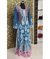 sky blue crape printed stylist plazzo suit with jacket