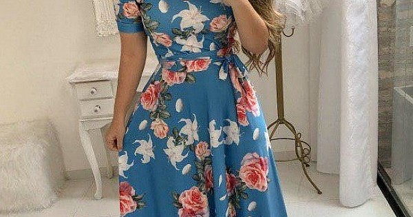 Gown : Sky blue heavy american crape flower printed gown