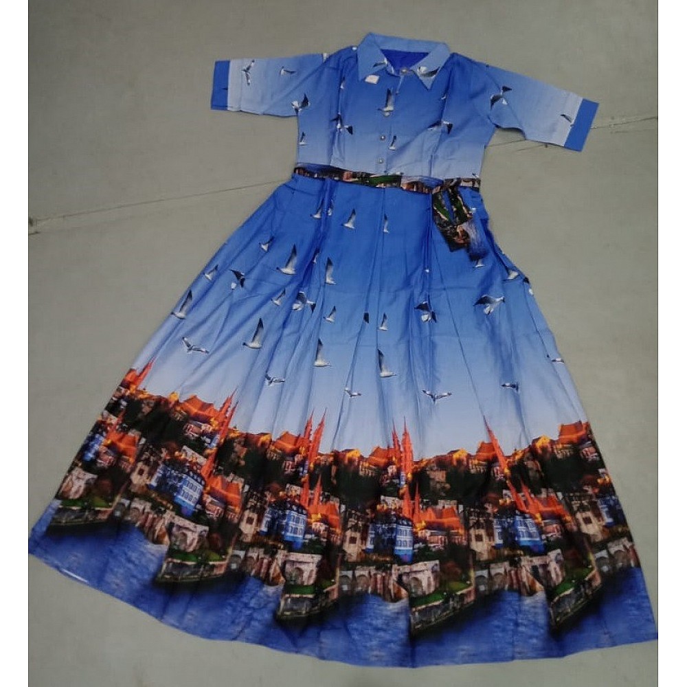 Sky blue heavy american crape printed gown