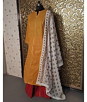 yellow cotton top and red plazzo suit with heavy dupatta