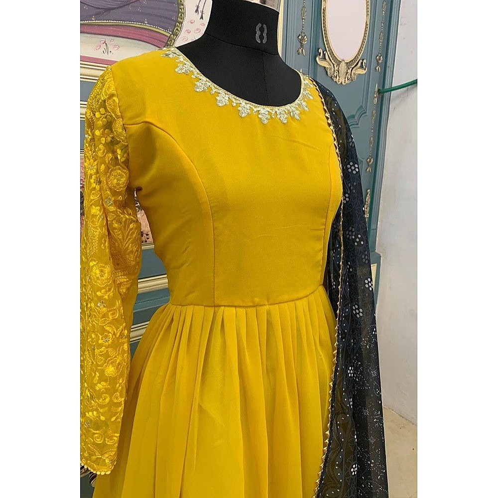 Gown : Yellow georgette thread and sequence embroidered anarkali ...