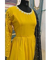 Yellow georgette thread and sequence embroidered anarkali gown