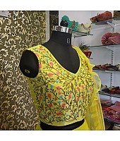 Yellow net beautiful plain festive lehenga with embroidery work blouse