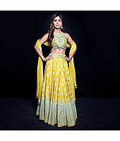 Yellow taffeta silk digital printed festival wear lehengha choli
