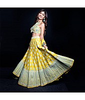 Yellow taffeta silk digital printed festival wear lehengha choli