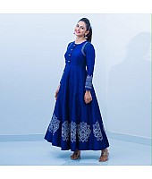 blue embroidered long kurti