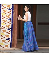 jhanvi kapoor blue tapeta silk bollywood crop top casual lehenga