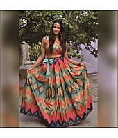 multicolored satin banglory festival wear croptop lehenga