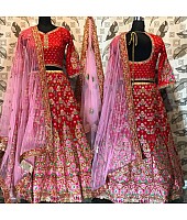 Red banarasi silk heavy embroidered bridal lehenga