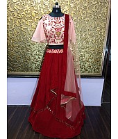 red velvet festival wear lehenga with embroidered blouse