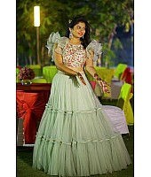 sea green net fabulous ceremonial lehenga with embroidered blouse