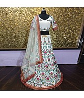 white tapeta silk multicolored heavy threadwork wedding lehenga choli