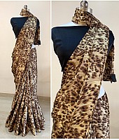 Beige japan crape leopard printed saree