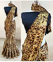 Beige japan crape leopard printed saree