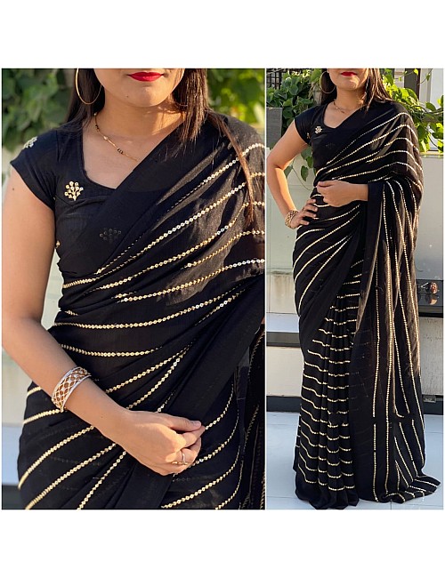 Black vichitra silk sequence work partywear saree