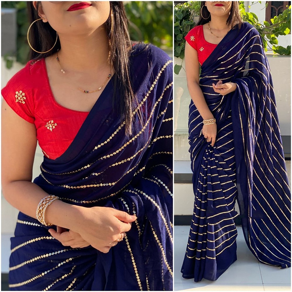 Blue vichitra silk sequence work partywear saree