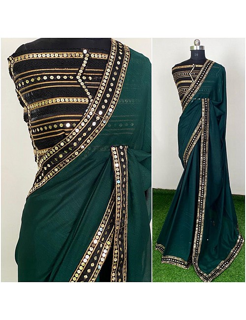 Dark green vichitra silk sequence work partywear saree