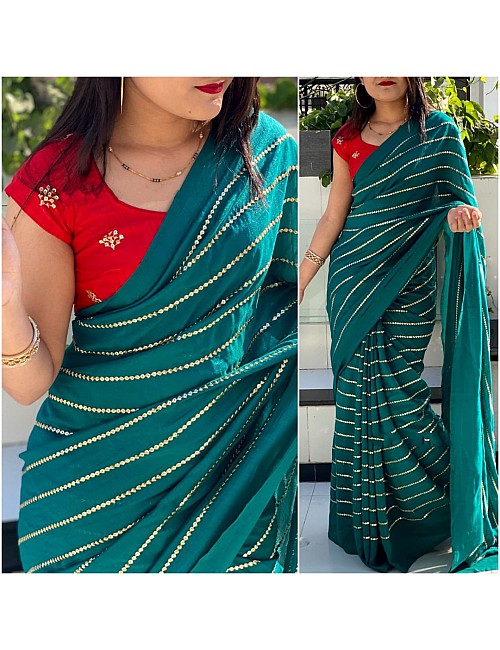 Green vichitra silk sequence work partywear saree