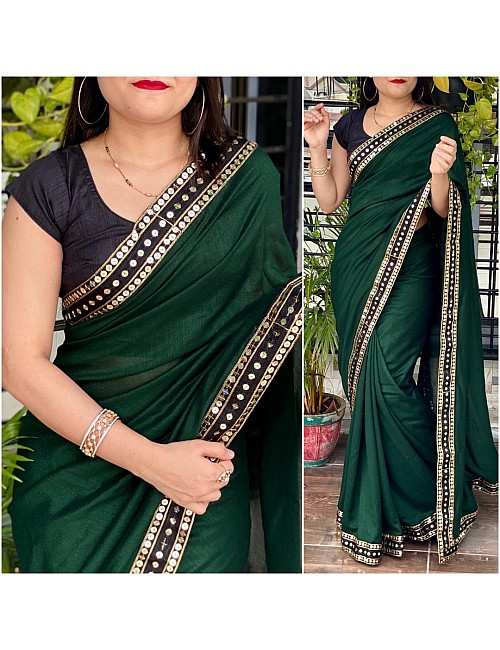 Green vichitra silk sequence work partywear saree