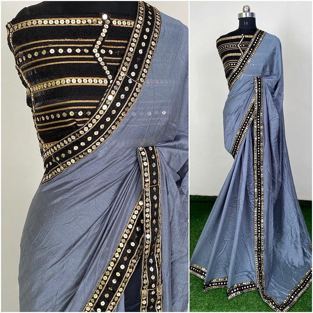 Grey vichitra silk sequence work partywear saree