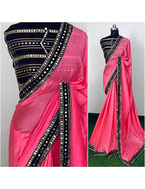 Magento pink vichitra silk sequence work partywear saree