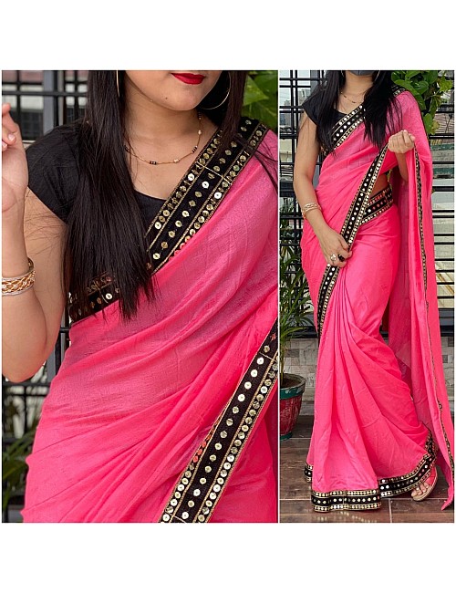 Pink vichitra silk sequence work partywear saree