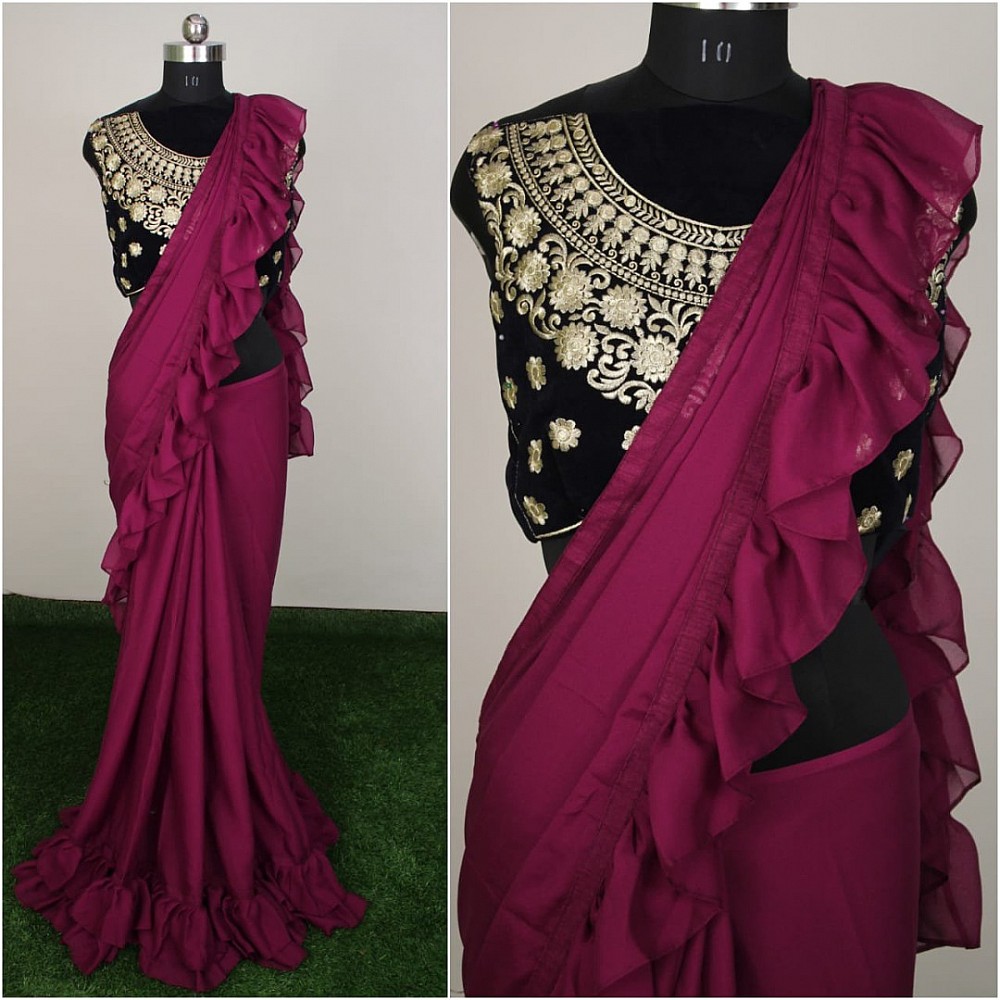 Silky chiffon plain stylist partywear saree with designer blouse