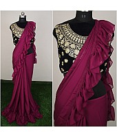 Silky chiffon plain stylist partywear saree with designer blouse
