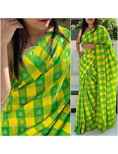 yellow and green sana silk saree
