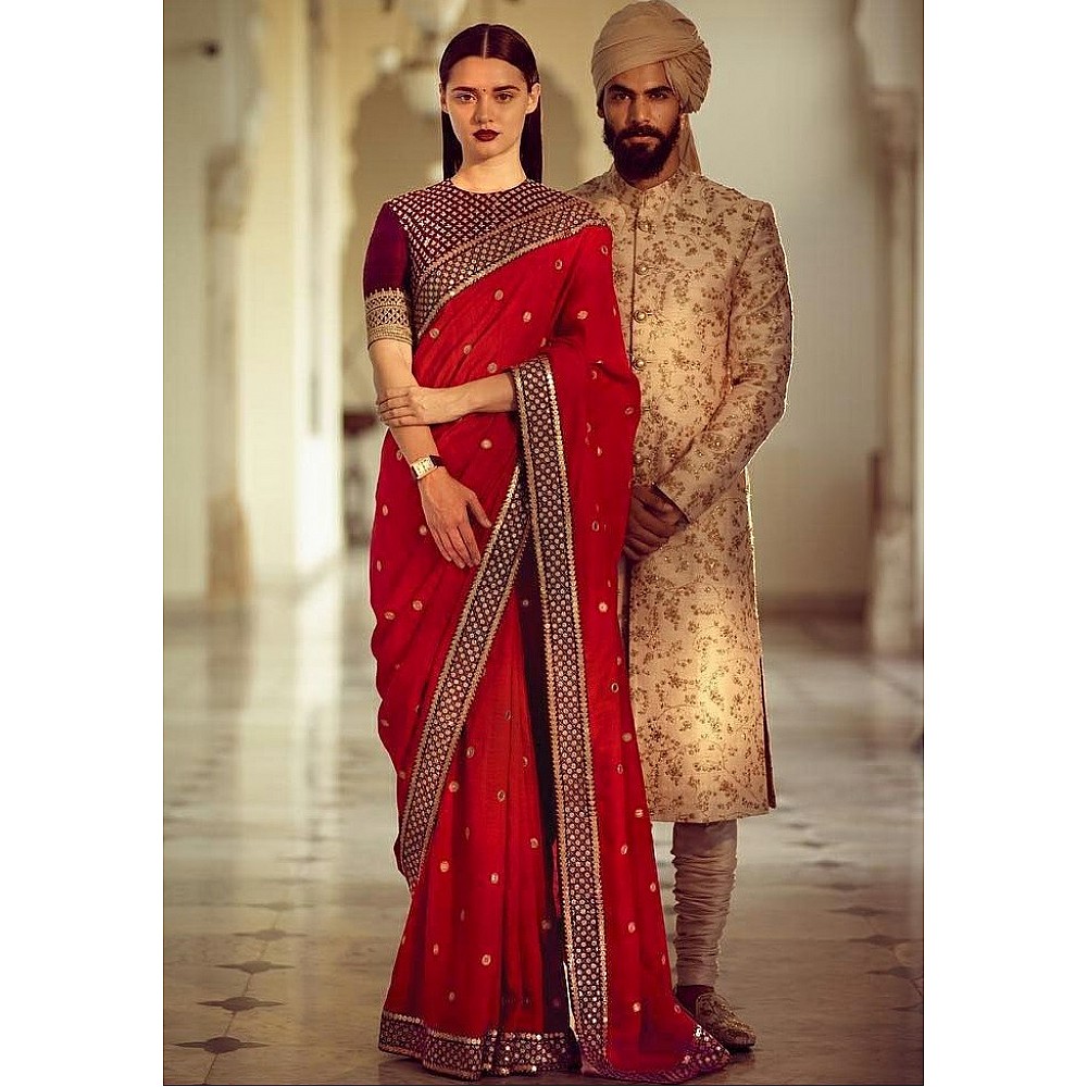 Designer royal look embroidered red ...