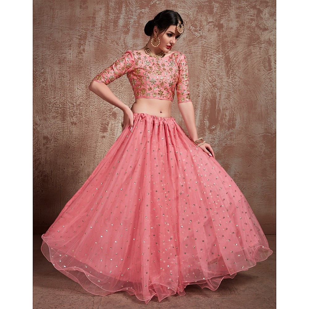 Pink soft net embroidered wedding lehenga choli