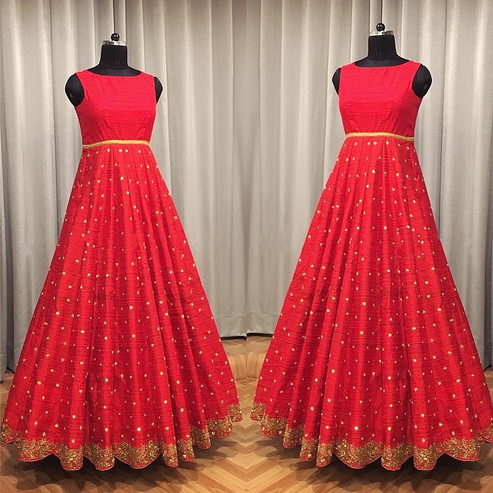 Tomato red banglori silk long partywear gown