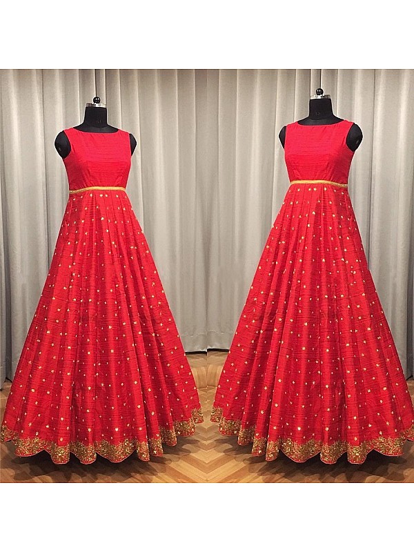 Tomato Red Beige Embroidery Work Silk Designer Long Anarkali Gown Suit Buy  online shopping salwar kameez at  Hyderabad