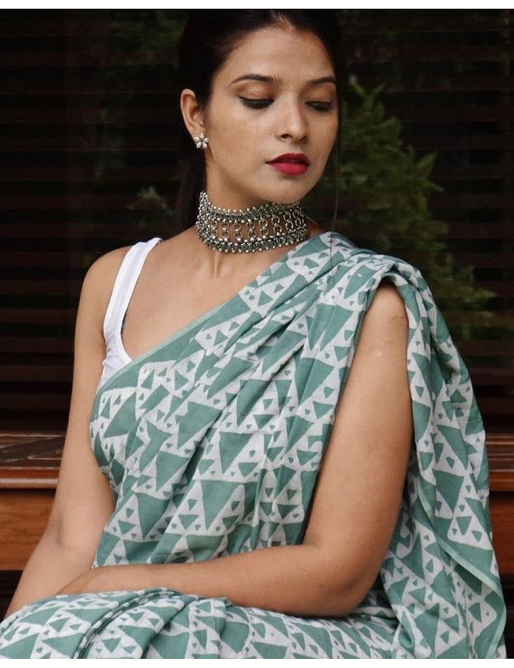 Saree : Green vichitra silk chex print saree with ruffle ...