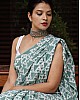 Dark sea green vichitra silk digital printed saree