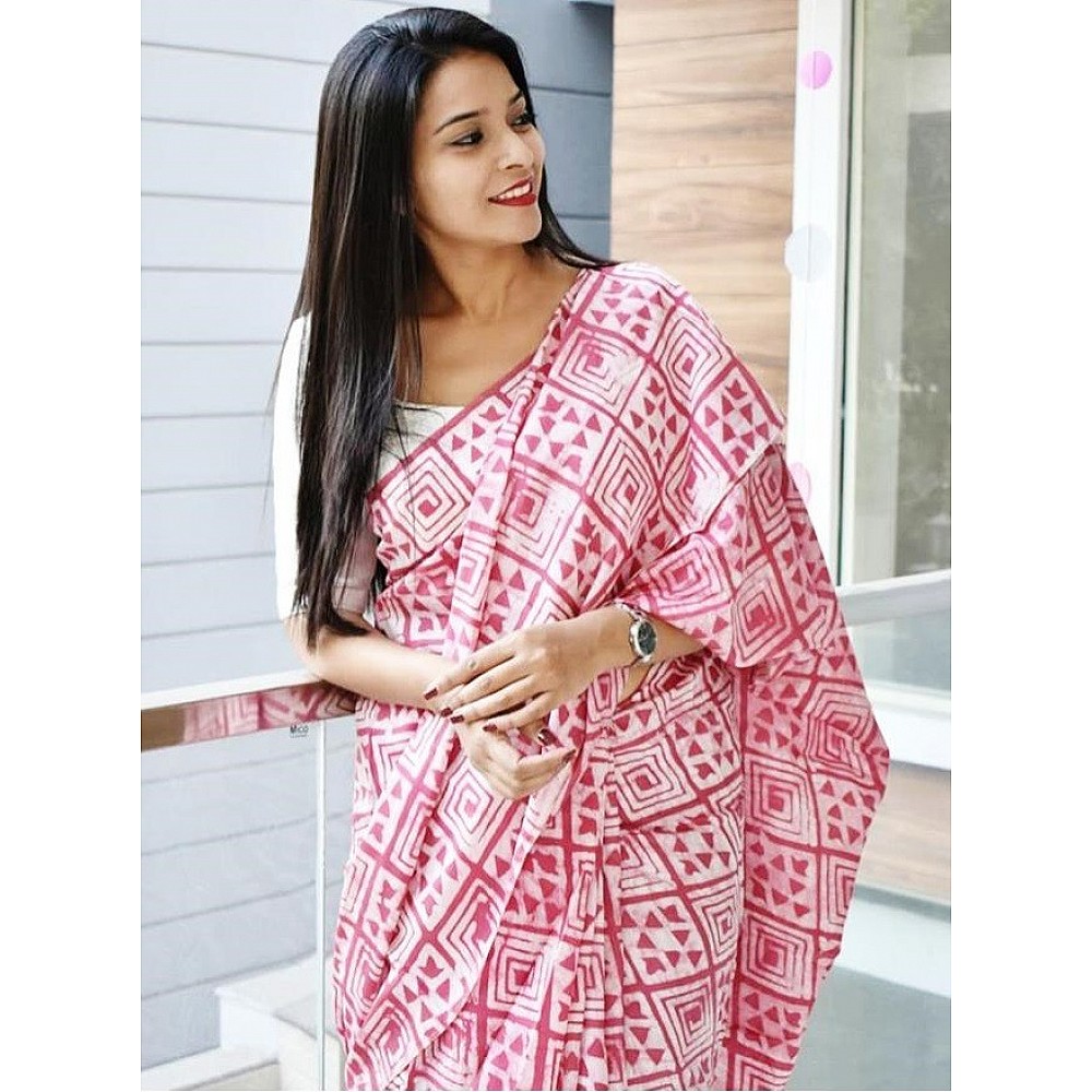 Pink vichitra silk digital printed saree