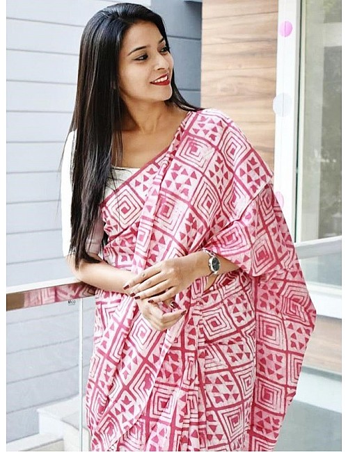Pink vichitra silk digital printed saree