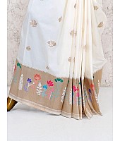 White banarasi shiny silk weaving saree